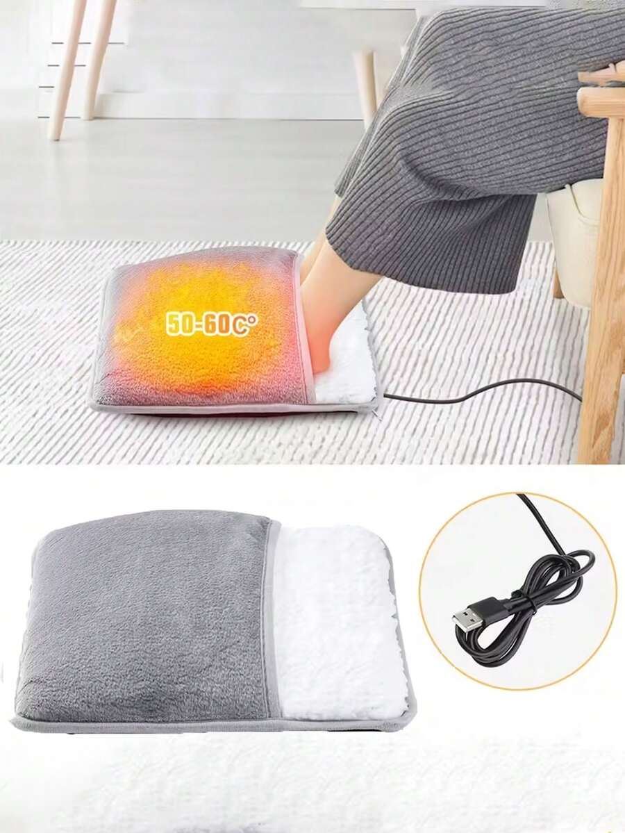 **Washable USB Heated Foot Warmer Pad** – Flannel Electric Foot Warmer Slippers for Home & Office, Thick Comfortable Design, Winter Warmth, Elderly Care & Christmas Gift